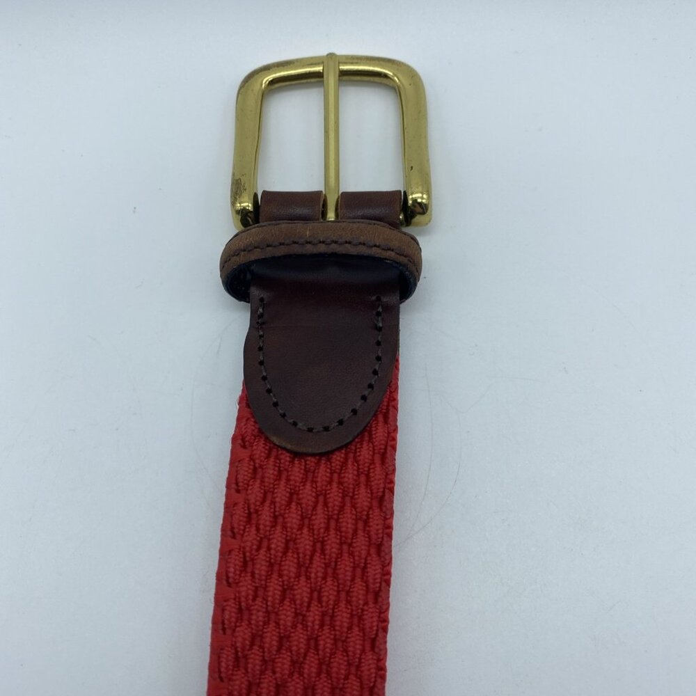 Red Woven Stretch Belt w/ Leather Tabs Men's Size 42 Made in USA - Picture 4 of 11